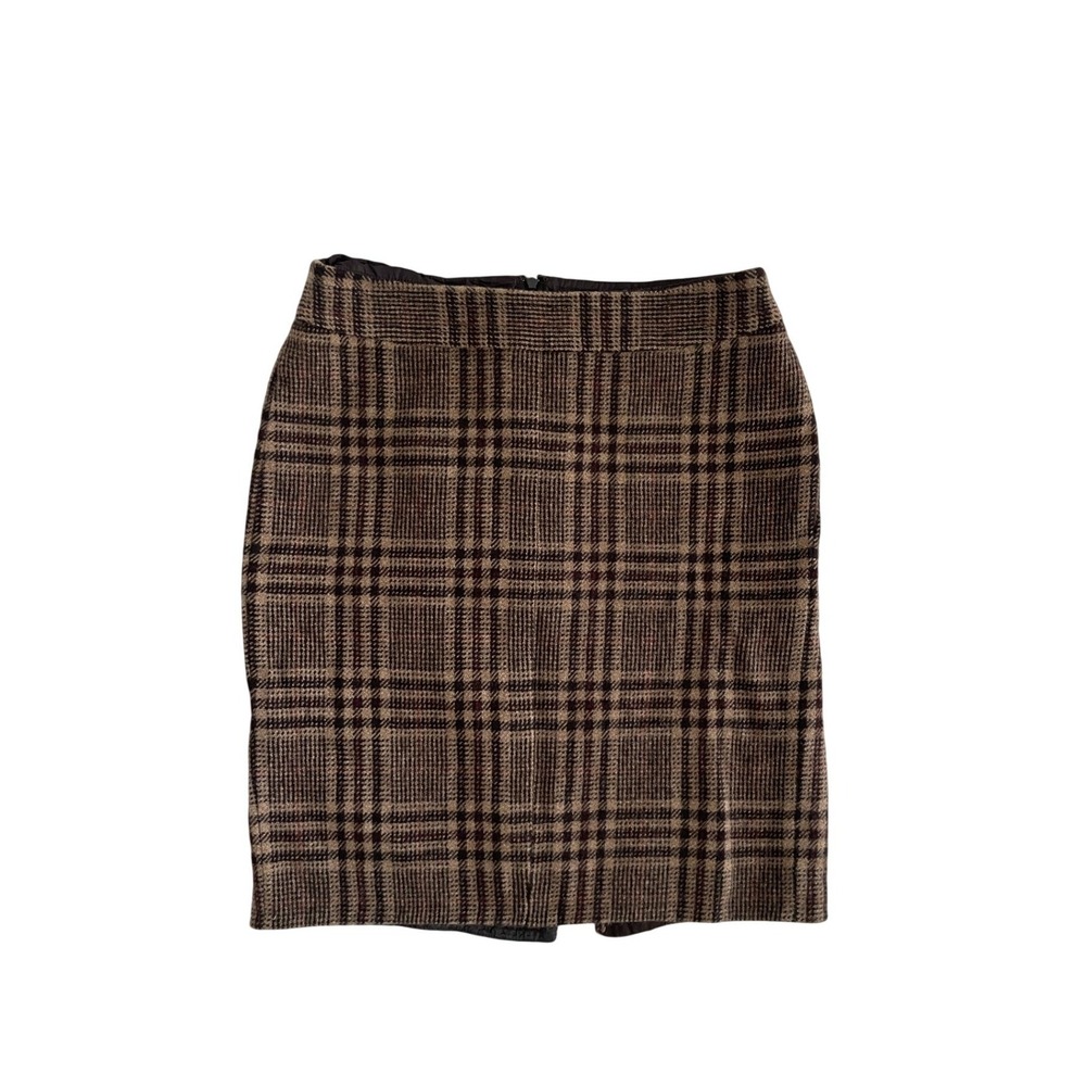 Brown Plaid Virgin Wool Pencil Skirt Size 6 Office Professional by Ann Taylor